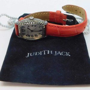 Marcasite, Sterling Silver, and Red Leather Judith Jack Watch